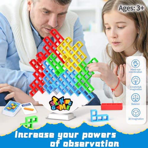 BBnote 64PCS Stack Game for Adult & Kids, Tetra Board Tower Games for Family Travel Party, 2 Players Balance Stacking Toy, Team Toys Building Block - size: 64PCS- 1 Base