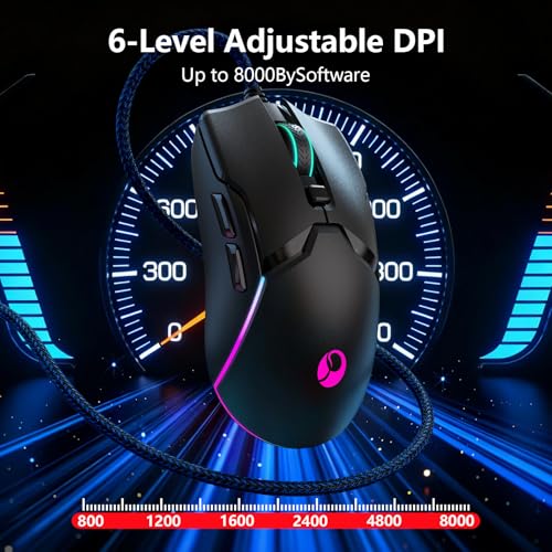Wired Gaming Mouse,Ergonomic 8000 DPI Optical Gaming Mice with 12 RGB Backlit Modes, 6 Programmable Buttons, DIY Software for PC Gamer & Office