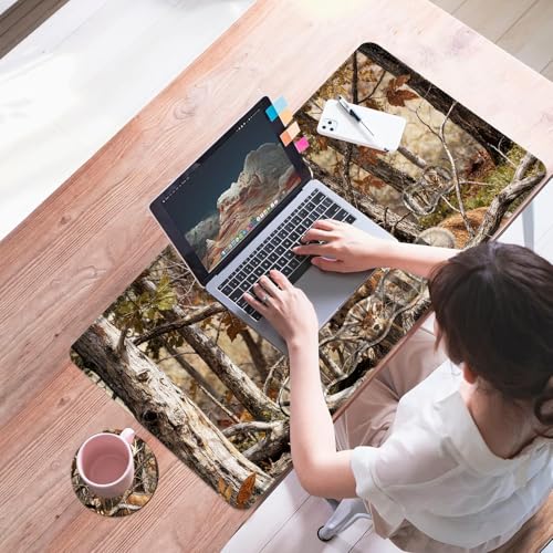 Mouse Pad,Large Desk Mat Set, 4in1 XL Mousepad + Keyboard Wrist Rest+Mouse Wrist Rest+Coaster with Ergonomic Desk Pad for Home Office Table Computer Cover -Camo Forest Deer - color: Camo Forest Deer