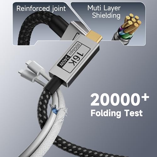 Short USB C Extension Cable 1FT Compatible with Thunderbolt 5,80Gbps Data Transfer & 240W Fast Charging,16K@60Hz/8K@120Hz Video for Display,USB C Male to Female Extender for Thunderbolt 4/3 - size: 1FT