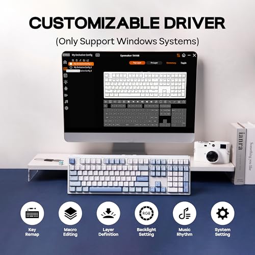 MechLands EPOMAKER TH108 Full Size Mechanical Keyboard, Wireless Gaming Keyboard, 8000mAh Battery, Creamy Gasket, 108 Keys, Hot Swap, Custom Driver, RGB Backlights (Blue&White, Sea Salt Silent Switch) - color: Blue&White, size: Sea Salt Silent Switch