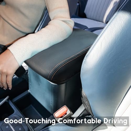 ramuel Armrest Center Console Cover for Ford Maverick 2022-2025 | PU Leather Protector Pad,Anti-Scratch,Non-Slip - size: for Maverick 2025 2024 2023 2022 (Orange Line)