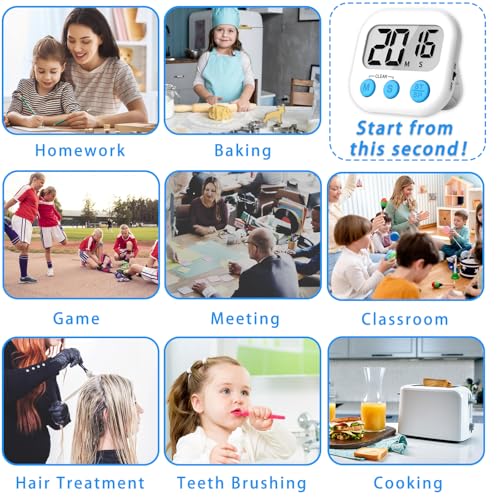 Lasubst Digital Kitchen Timers, Classroom Timers for Kids Teachers, 3WH 3BK | Back to School Supplies Bulk, Classroom Must Haves, Min/Sec Count Up/Down, Magnetic Back, Loud Alarm, Lanyards Included - color: Black Black Black White White White
