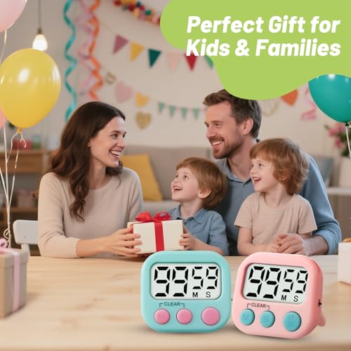 2 Pcs Digital Timer for Kids, Magnetic Countdown Kitchen Timer, Upgrade Loud Alarm Timers for Cooking, Kitchen, Exercise, Work, Study, Classroom, Outdoor Activities, Battery not Including