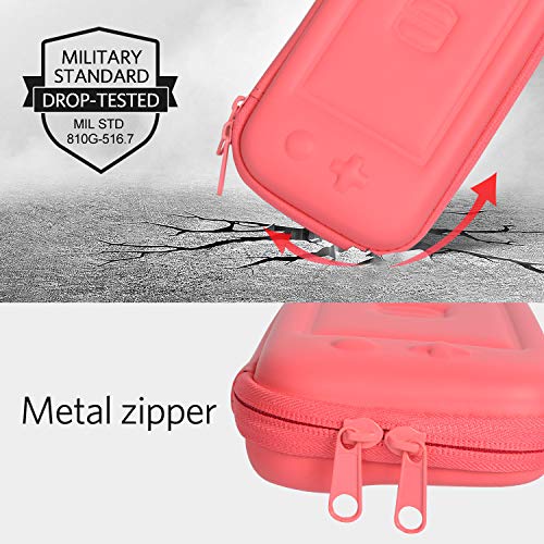 CoBak Carrying Case for Nintendo Switch Lite - with 1 Screen Protector, 1 Grip Case and 4 Thumb Grip Caps, Ultra Slim Premium EVA Travel Pouch Protective Cover, 8 Game Cartridges, Pink