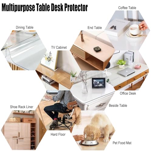 Frosted PVC Soft Glass Desk Pad Protector - Thick Heat Resistant Table Cover, Anti-Scratch Waterproof Rectangular Mat for Office, Durable Tablecloth for Home & Workspace,Transparent version, 1cm thick