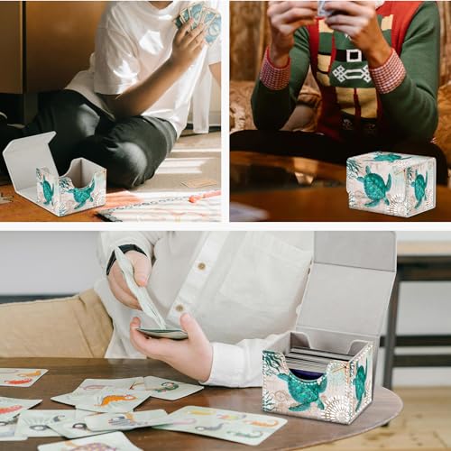 Magnetic Closure TCG Deck Box Portable Card Holder Trading Card Deck Box | PU Leather Collectible Card Case Game Trading Card Deck Box Storage Scratch Resistant Lining, Green Turtle - color: Green Turtle
