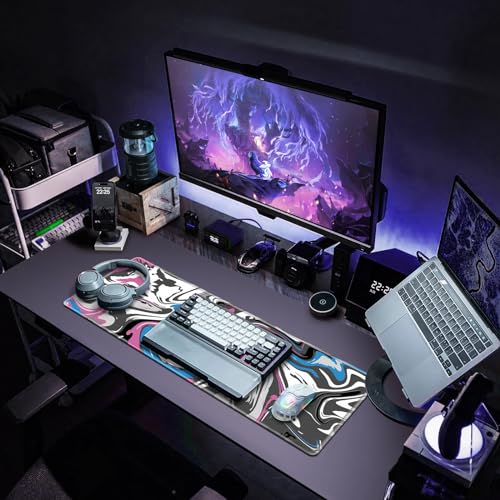 Canjoy Gaming Mouse Pad, Fluid Pattern Mouse Pad 31.5x11.8inch Large Extended Computer Mouse Mat Keyboard Full Desk Mousepad for Gaming, Office, Home - color: Pink-Blue Fluid, size: 800*300mm
