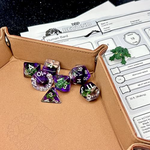 Sage's Portal Animal Familiars Resin DND Dice Set Polyhedral Dice Set for Dungeons and Dragons RPG Pathfinder Tabletop TTRPG (Green Frog + Figurine) - color: Green Frog + Mini Figure, style: Dice Set +Mini Figure