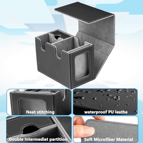 MTG Deck Box for Commander with Dice Tray,Designed for MTG Commander | Card Deck Box Fits 200+ Double Sleeved Cards,Card Storage Box with 3 Dividers 2 card holder - color: Gray