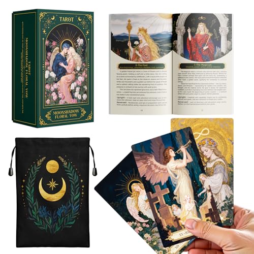Moonshadow Floral Vow Tarot Cards with Guide Book for Beginners Original Unique Pretty Tarot Oracle, Gold Foil Tarot Cards with Guide Book Set&Gift Box for Beginner& Expert