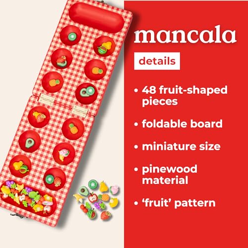 ban.do Mancala Picnic Theme Board Game for Adults, Fun Table Game with Wooden Board and 48 Fruit Shaped Resin Pieces for 2 Players (Fruit)