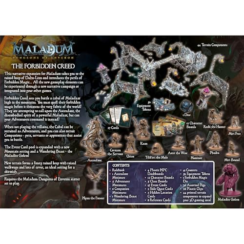 Maladum The Forbidden Creed Expansion - Fantasy Dungeon Crawler Game Immersive Terrain Solo, Co-op and Adversarial Play