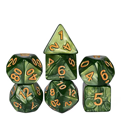 7-Die DND Dice Set Polyhedral Dice Set with a Leather Dice Bag, D&D Dice Set for RPG Table Games (Green) - color: Green