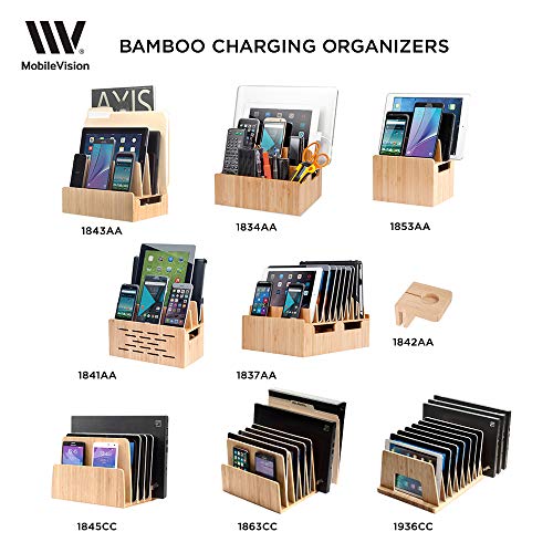 MobileVision Slim Bamboo Charging Station & Compatible Adapter for Apple Watch Multi Device Organizer, Smartphones, Tablets, Laptops & More - color: Slim Stand + Apple Watch Adapter