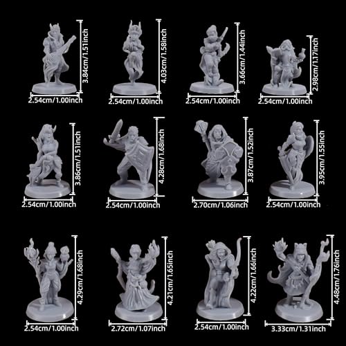 12 Pcs Unpainted DND Miniatures Set - Fantasy Tabletop RPG Figures for Dungeons & Dragons, Pathfinder - 28mm Scale Hero Characters Featuring All 12 Base Classes for Painting - 1 Inch Base