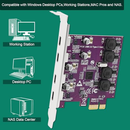 4X 5Gbps USB-C Ports PCI Express USB 3.0 Expansion Card for Windows 11, 10, 8.x, 7, Vista, XP Desktop PCs, Built in Self-Powered Technology, No Need Additional Power Supply (FS-U304C-Pro) - style: FS-U304C-Pro
