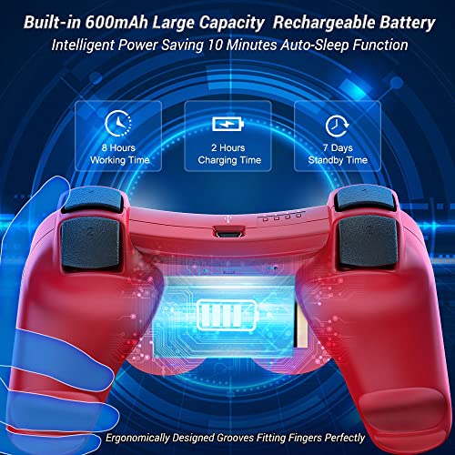 OKHAHA 2 Pack Wireless Controller Compatible with PlayStation 3 (PS3), Bluetooth, Rechargeable with Motion Sensor (No Stripes, Blue + Red) - color: No Stripes(Blue + Red)