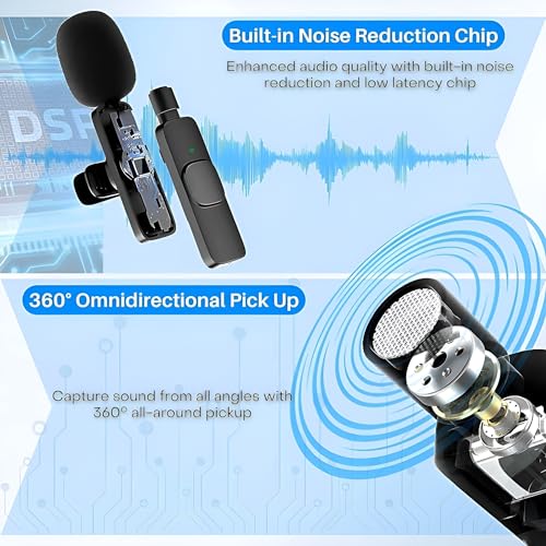 Wireless Microphone for iPhone 15 USB-C Compatible with Samsung s24 & iPhone 15 Series - Wireless Lavalier Microphone for Android - USB C Microphone for Video Recording and Tiktok (2 in 1)