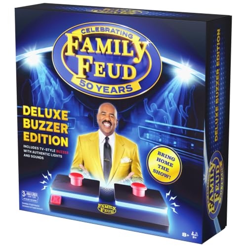 Spin Master Games Family Feud: Deluxe Buzzer Edition Board Game | Survey Says Fun, Guess The Most Popular Answers, Features Buzzer with Lights & Sounds, For 3 or More Players, Ages 8 & Up