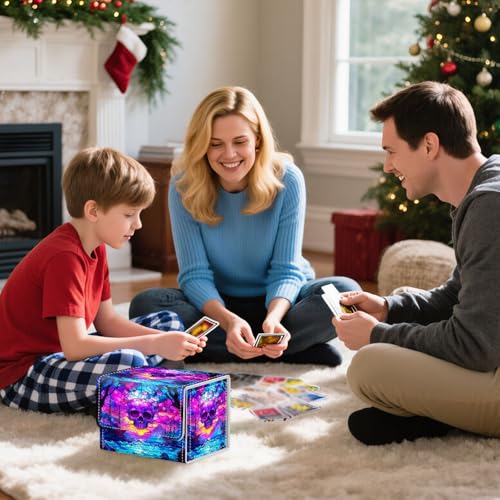 Trading Card Storage Box, Holds 100+ for MTG Cards, Premium PU Leather with Magnetic Closure, Stained Glass Skull Over Sea Durable Deck Box for Magic the Gathering, Trading Card Games - color: Stained Glass Skull Over Sea