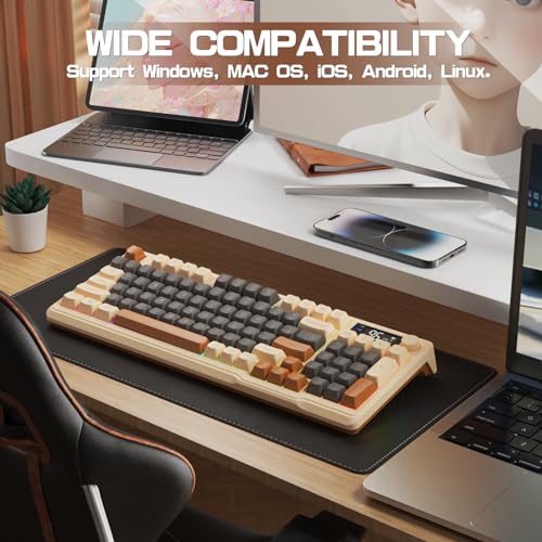 LexonElec M96 Wireless Gaming Keyboard,Knob Control Bluetooth/2.4G Wireless Mechanical Feeling Keyboard,RGB LED Backlit with Display Screen, PBT Keycap, 3000mAh, 94-Key Layout for Win/Mac(Coffee) - color: Coffee