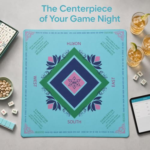 Non-Slip 31.5x31.5 in Noise Reduction Mahjong Game Mat, Lotus | Multi-use Waterproof Table Pad for Mahjong, Poker, Board Games, Card Games & Dominoes, Foldable Gaming Desk Mat - style: Lotus Serenity