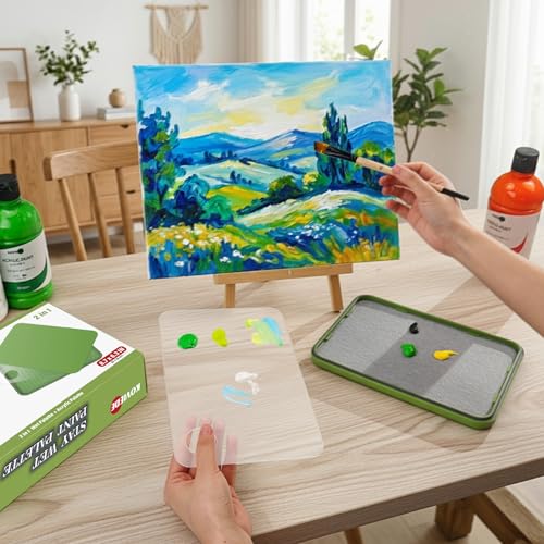 Wet Palette and Acrylic Paint Palette | 2-in-1 Stay Wet Palette for Miniature Painting and Acrylic Paints, 100PCS Hydration Paper and 4PCS Sponges - style: 2-in-1 Wet Palette