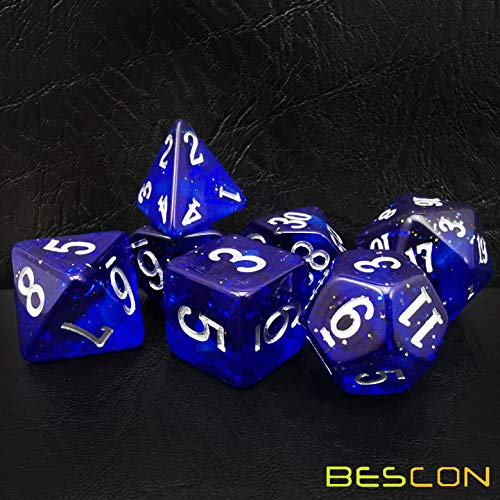 Bescon Super Glow in The Dark Glitter Polyhedral Dice Set DEEP Space, Luminous RPG Dice Set,Glowing Novelty DND Game Dice Set, Novelty DND Game Dice d4 d6 d8 d10 d12 d20 d% in Brick Box - color: Deep Space