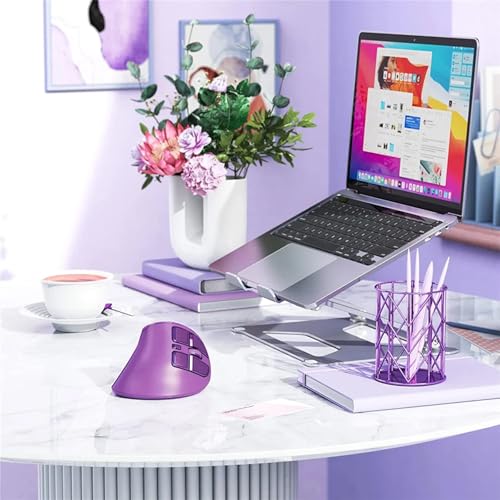 Vertical Mouse, Wireless Ergonomic Optical Mouse (BT 5.0 + Bluetooth 3.0 + USB Connection) with 9 Buttons, Rechargeable Computer Mouse for Wins PC/Laptop, Mac (Purple) - color: Purple