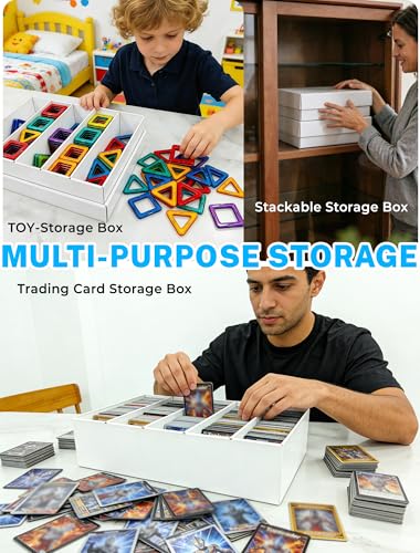 4-PACK 5 Row Trading Card Storage Box for 5000ct TCG / 3000ct Sports Cards | 4-Flap Structure Bulk Card Storage Box, Fit Sleeved / Toploaders / Magnetic Holders, Cardboard Storage Box With Divider