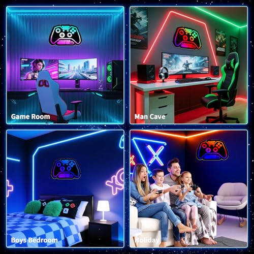Gamer Neon Sign Gamepad Shaped LED Neon Lights for Gamer/Boys Room Decor Gaming Wall Decor Gamer Gift for Teens, Boys, Kids | USB Powered, Bluetooth APP Control, Music Sync & 210 Scene Modes - size: 16.5” x 11”