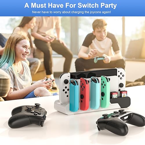 Controller Charging Dock Compatible With Nintendo Switch & OLED Model Joycons - Charges up to 6 Joycons With Game Card Storage Stand - color: Black&White