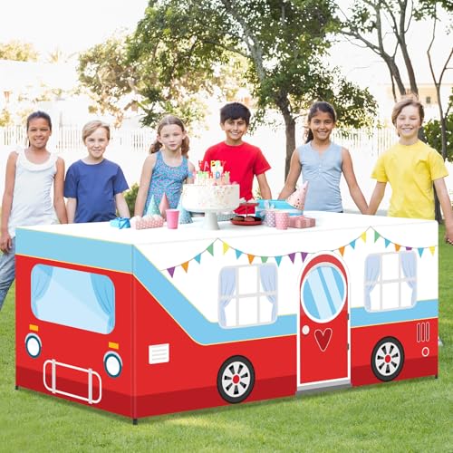 6 Ft Camping Tablecloths Birthday Party Decorations Camper Theme Table Cover Washable Fabric Polyester Summer Camp Rectangle Table Covers Protector for Woodland Birthday Forest Party Decorations - style: Camping