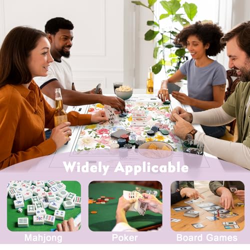 Floral Mahjong Mat with Rules for Table-31.5''x31.5'' American Mahjong Mat Anti-Slip Neoprene Rubber Noise Reducing,Foldable Travel Game Tablecloth for Poker Card Board Games Dominoes - color: White Flowers