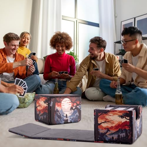 Deck Box for MTG Cards - 2 Dividers, Card Storage Box Holds 110+ Single Sleeved Cards, Deck Boxes Compatible with TCG/OCG/YGO/PTCG (Warrior's Quest)