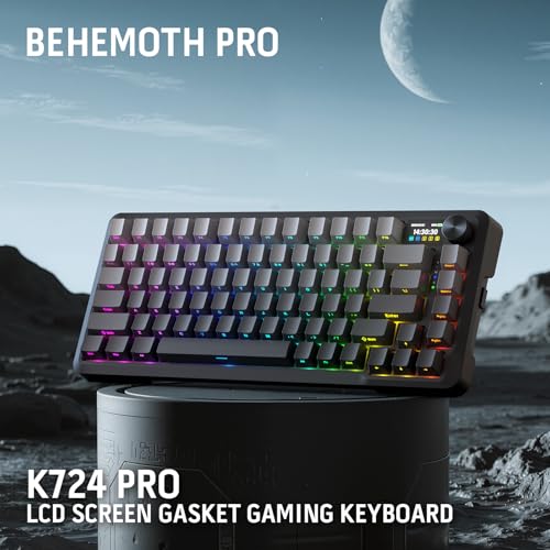 Redragon K724 PRO Wireless 81-Key Gasket Gaming Keyboard, TFT Screen & Knob | Easy-Control LED Info Display, 0-Delay Tri-Mode, Cushioned 5-Layer Noise Dampening for Creamy Thocky Sound, Compact 80% Size - color: Concrete Jungle, size: 81 Keys + LCD Screen