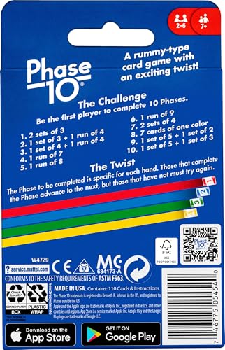 Mattel Games Phase 10 Card Game in Storage Tin for Ages 7+ - style: Phase 10
