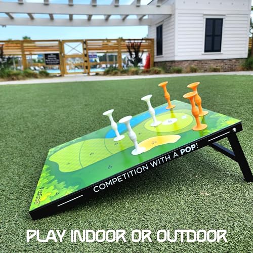 PopGolf Board Edition Set - Backyard, Indoor and Outdoor Game | Popdarts, Cornhole Alternative, Includes All-Weather Board, Exclusive Darts, Travel Case, Score Keeper