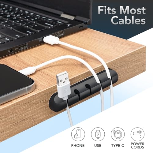 Cable Organizer Clips 5-Pack – Strong Adhesive Cord Holders for Desk, Wall & Home – Mixed Slot Sizes (1, 2, 3, 5, 7)