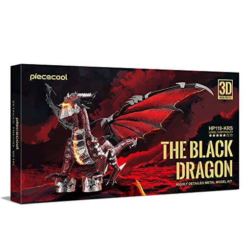 Piececool 3D Metal Model Kits-Black Dragon King, DIY 3D Puzzles for Adults Brain Teaser Puzzles for Teens, Great Birthday New Year Gifts, 107 Pcs - color: Blackred