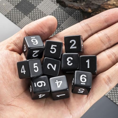 10 Pieces Polyhedral D6 Dice Set, 6 Sided Dice 16mm Square Edge Dice for RPG MTG DND Table Games (Black) - color: Black