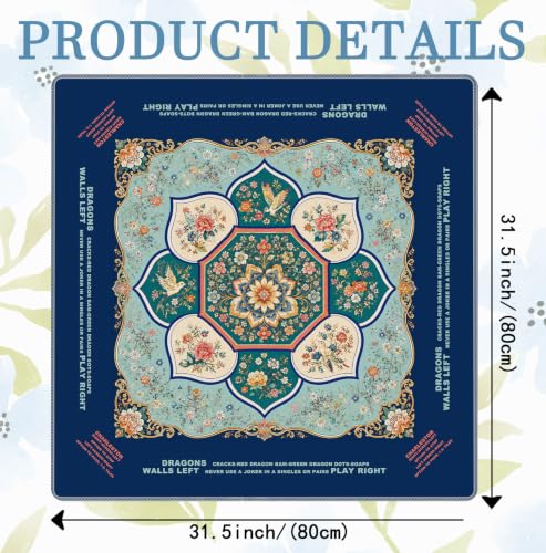 Blue and Green Chinoiserie Floral Mahjong Mat 31.5x31.5 Inch | Islamic Majolica Floral Bird Non-Slip Noise Reduction Mah Jong Table Mat Cover Gifts for Mahjong Lovers Dominoes - color: Chinese-style Flowers