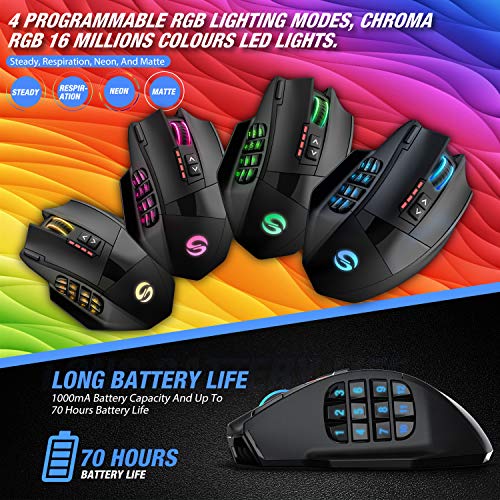 UtechSmart Venus Gaming Mouse RGB Wired, 16400 DPI High Precision Laser Programmable MMO Computer Gaming Mice - color: Classic black