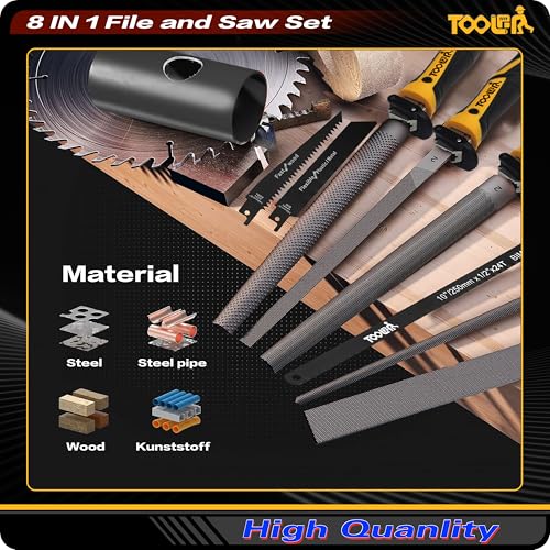 TOOLAN: File Set, File & Saw Set. metal file,metal files tools for steel,Professional Steel File Triangle/Flat/Half-Round/Round Files for MetalWoodPlastic,Woodworking, Blade Quick Change Mechanism - color: 8-in-1 File Set