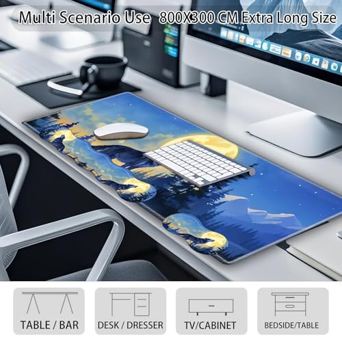 Large Gaming Mouse Pad Set with Wrist Support – 31.5" x 11.8" 4-in-1 XXL Mousepad with Keyboard Wrist Rest, Mouse Wrist Rest & Coaster – Ergonomic Desk Mat for Office, Home – Wolf Moon - color: Wolf Moon