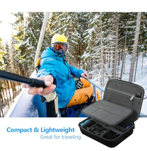 JSVER PU Leather Hard Shell Carrying Case for GoPro Hero13/12/11/10/9/8/7, AKASO EK7000 / Brave 4 4K / Brave 7 LE/Brave 8 / V50X and Insta360 - size: Large-T2