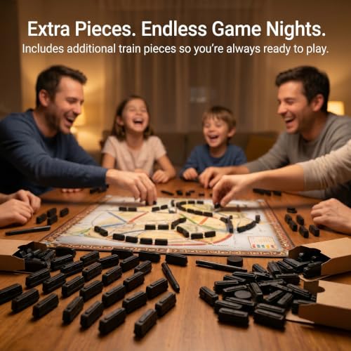 Replacement Train Pieces Compatible with Ticket to Ride (Black) | Includes 45 standard train tokens, one marker and additional spare trains. - color: Black