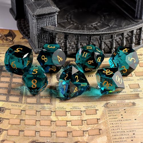 Crystal Amethyst Polyhedral Dice Set for DND (7-Piece) - Hand-Polished Gemstone Gaming Dice for Dungeons and Dragons & Tabletop RPGs, with Gift Case - color: Sj-005