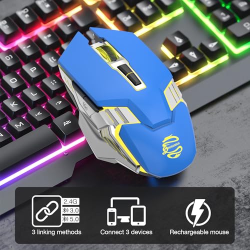 Bluetooth Wireless Gaming Mouse, RGB Rechargeable USB Wireless Mouse, Quiet Click, LED Backlit, Ergonomic, with Side Button, DPI Adjustable Computer Mice for Laptop PC MacBook Chromebook - Blue - color: blue